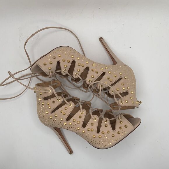 Schutz Size 8 Heels Strappy Gladiator Leather Cage Open Toe Ankle Strap Back Zip - Picture 3 of 13